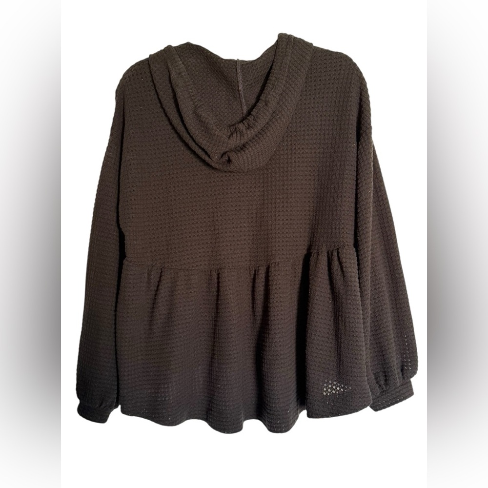 SO Waffle Knit Hoodie Top Women’s Size Large Black Button Pullover - Picture 2 of 9
